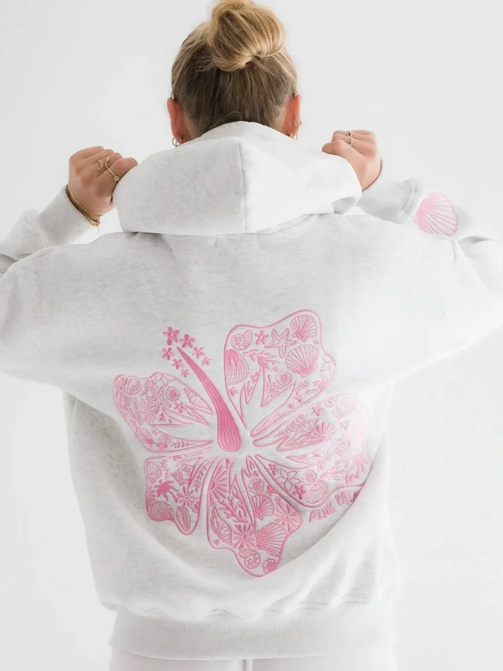 Pink Palm Puff Grey “Hibiscus” Hoodie - Picture 3 of 3